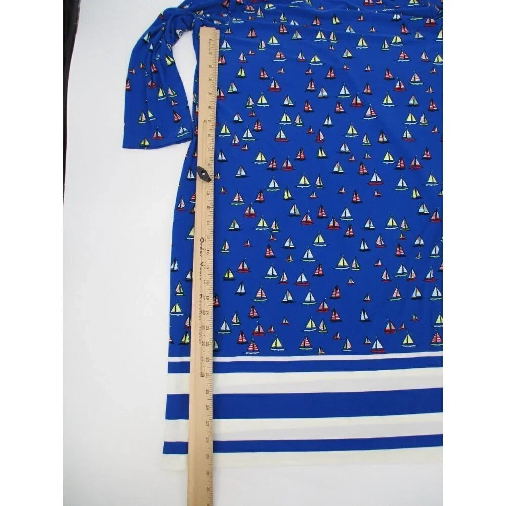 Leota Womens Dress 1X Long Blue Preppy Nautical Ships Boats Stretch Pullover